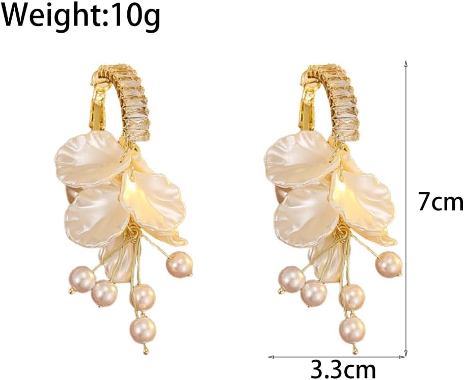 Acrylic Bridal Petal Hoop Earrings White Flower Pearl Sparkly CZ Long Dangle Earrings Lightweight Wedding Party Beach Holiday Jewelry for Women - Image 6