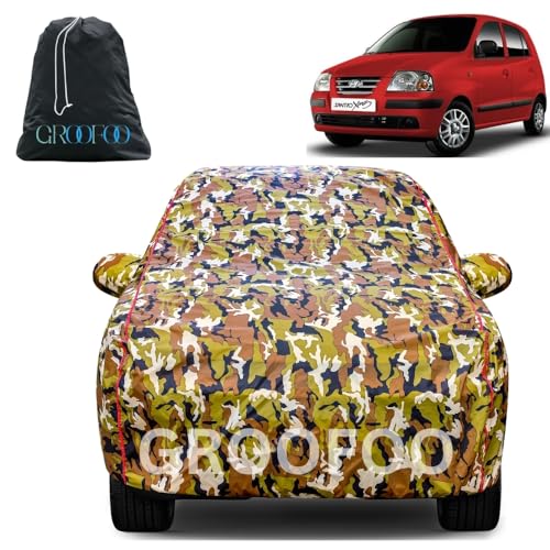 Image of GROOFOO Car Cover Compatible with Hyundai Santro Xing | Camouflage, Waterproof, Dustproof, UV Protection | Military Jungle Design | Custom Fit, Triple Stitched | All Weather Body Cover