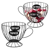 2 pcs Coffee Pods Holder Organizer, 7.5*5.5in Large kcup Holder Coffee Basket, Metal Basket for Kitchen, Dining Room, Office, Home, Cafe, Hotel (Black, Iron)