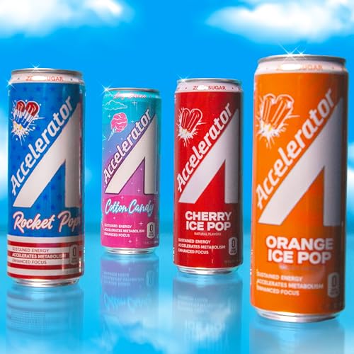 Image of Accelerator Active Energy Drink, Rocket Pop 12oz can (12 pack) | Zero Sugar, Sustained Energy from 100% Natural Caffeine (200mg from Green Coffee Bean & Green Tea extract)