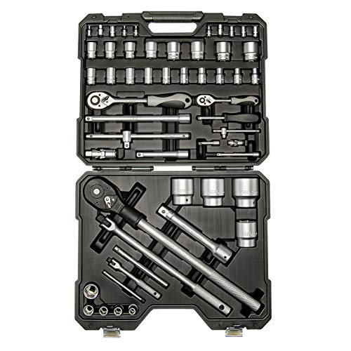 Steckschlüssel Satz 1/4 + 1/2 + 3/4" gefüllt mit Knarren und Sechskant Einsätzen | Profi Werkzeugkoffer | KFZ Werkzeug Schrauber Set | No.3980 | GIANT | WGB Cover