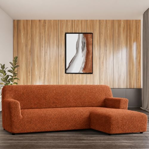 Image of Bellissima Sofa Covers - Premium Luxury Microfibra Plain Stretchable Sofa Cover Fully Covered Slipcover, Imported from Italy (Terracotta, L Shape Right-UN)