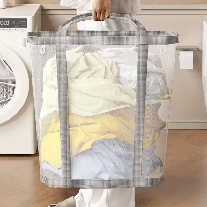 1PC Wall Mounted Foldable Laundry Hamper - Large with Handles for Home, Toy Bin Style Dirty Clothes Organizer, Gray, XL