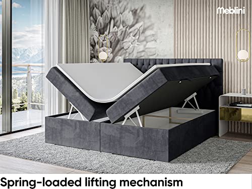 MEBLINI Boxspringbett mit Bettkasten - Gepolstert Doppelbett mit Matratze und Topper - Polsterbett mit Stauraum - Bett mit Kopfteil - Stauraumbett - Dalia - 120x200 - H4/Dunkelgrau Samt – Bild 5