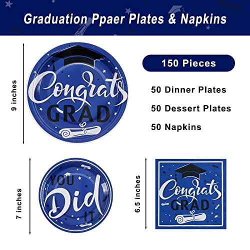 Homlouue 150 Pcs Graduation Plates And Napkins Graduation Party Supplies Blue Congrats Grad Plates 2023 Graduation Party Decorations With Dinner Plates, Dessert Plates, Napkins, Serve 50 #TOP4