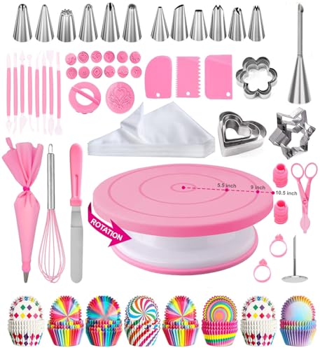 Reposteria y pasteleria,Boquillas Manga Pastelera,Plato Giratorio Para Tartas,Manga Pastelera, Base Giratoria Tartas, Reposteria y Pasteleria, Reposteria Utensilios, Kit Reposteria (Rosa)