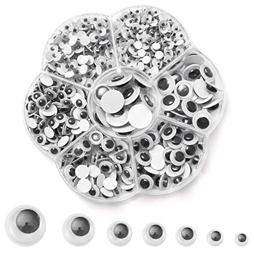 WIFUN 700 Pieces Self Adhesive Wiggle Googly Eyes, 4mm -12mm Plastic Sticky Wobbly Eyes Toy, Wiggle Eyes Doll Eyes for DIY Scrapbooking Toys Accessories/Toy Making/Craft Arts