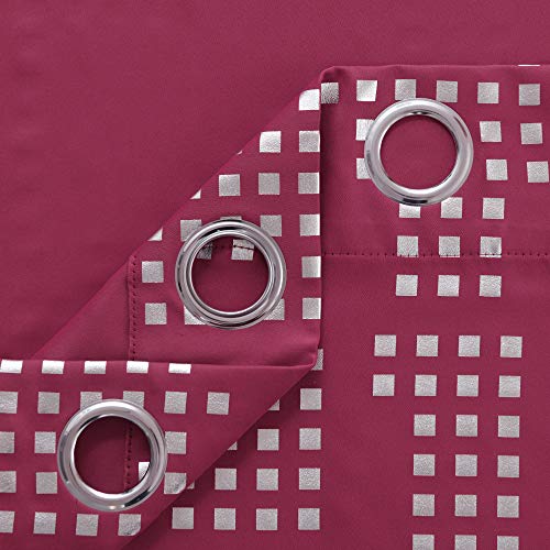 Image of Deconovo Blackout Curtains Light Blocking Thermal Insulated Panels Checkered Foil Printed Window Drapes for Living Room, 42 x 84 in, Rose