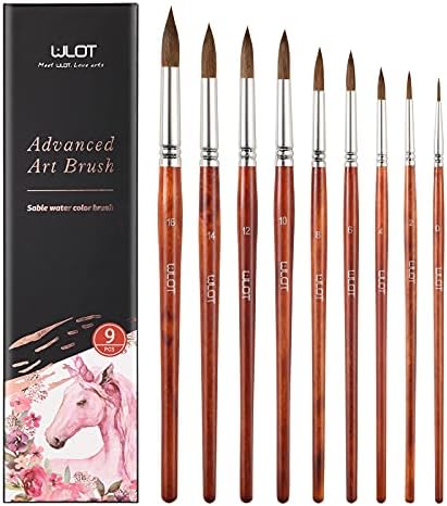 Sable Watercolor Brushes - 9pcs Round Pointed Tip Artist Detail Sable Paint Brushes for Watercolor Acrylics Inks Gouache Tempera Painting (Red Brown)