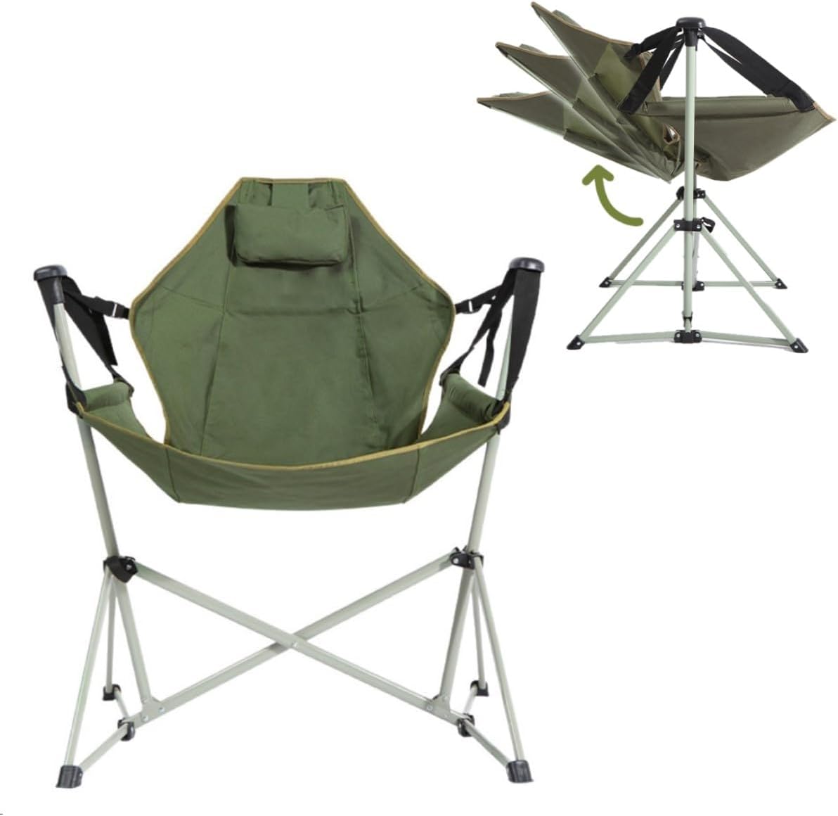 Hammock Camping Chair with Adjustable Backrest, Heavy Duty Folding Hammock Chair Supports 308lbs, Portable Hammock Chair for Camping, Travelling and Patio Green