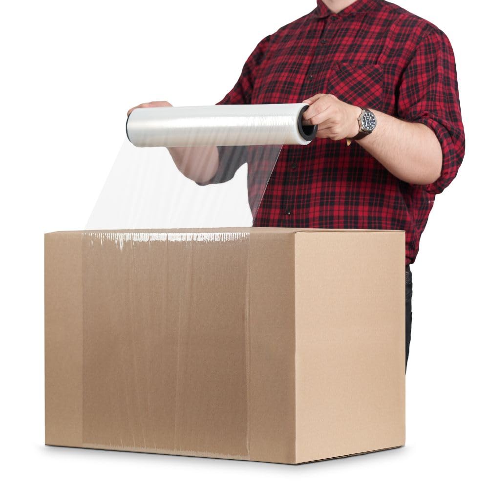 RAGO® Pellicola imballaggio 0,85 kg 2 pezzi 7,5 x 7,5 x 40 cm Film estensibile imballaggio I Pellicola imballaggio trasloco trasparente I Plastica per Imballaggio con dispenser