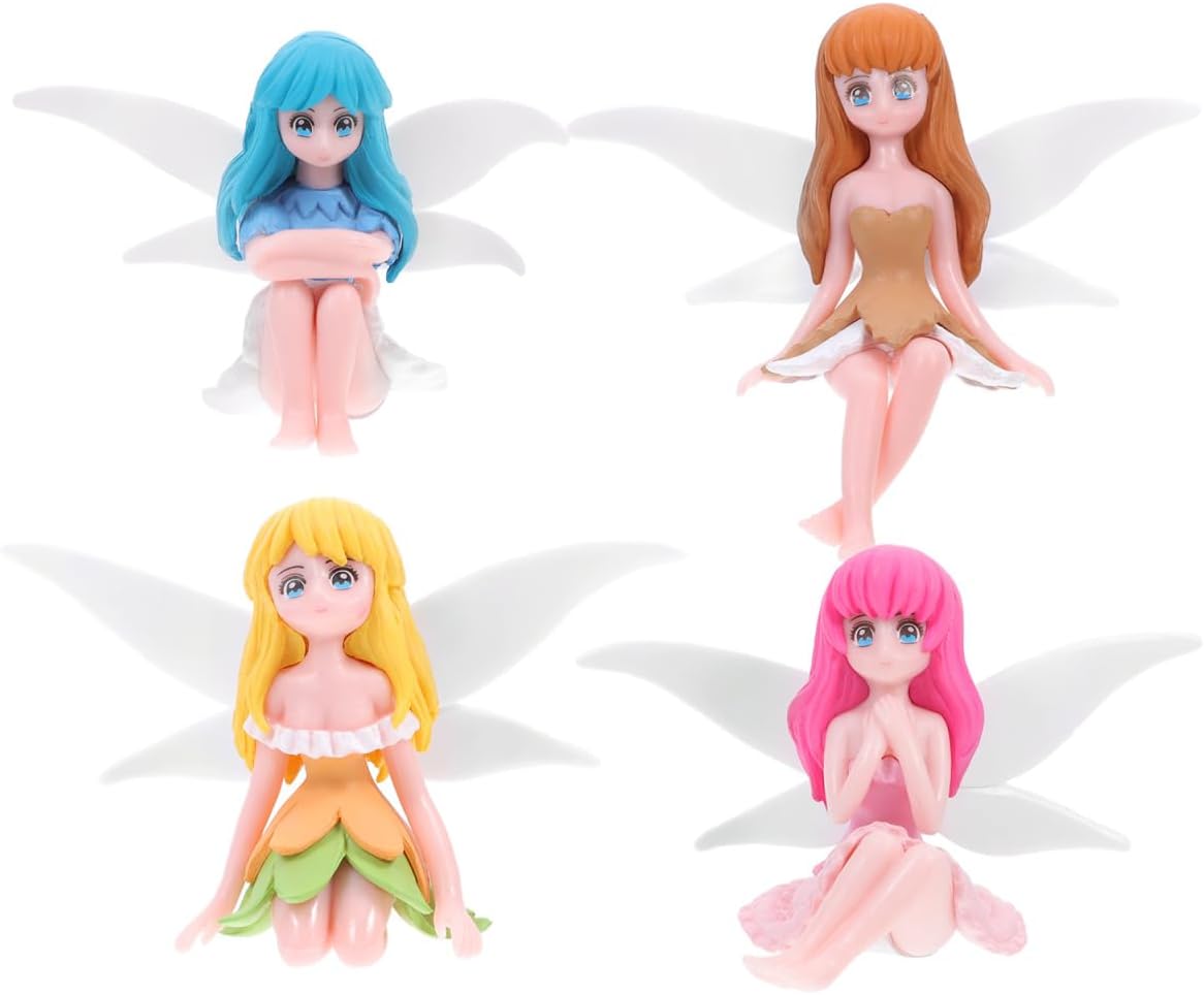 Amosfun Miniature Fairy Statues Moss Micro Landscape Decorations for Dollhouse Garden Figurines PVC Sculpture Flower Fairy Ornaments