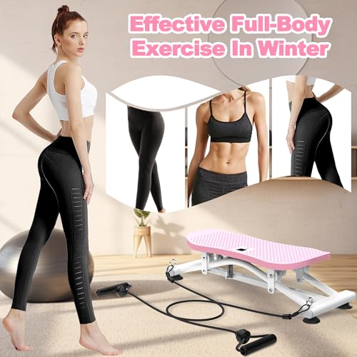 Image of KINMAC 2-in-1 Rocking Stepper with Resistance Bands, Portable Balance Board for Exercise at Home, Quiet Mini Stair Stepper with LCD Monitor, Ski Trainer for Workout Home Gym