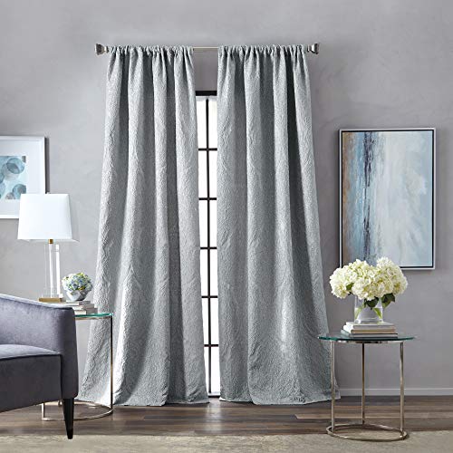 MARTHA STEWART Milan rum mörkläggningsgardiner fodrad stång ficka enkel gardinpanel, 241 cm, grå