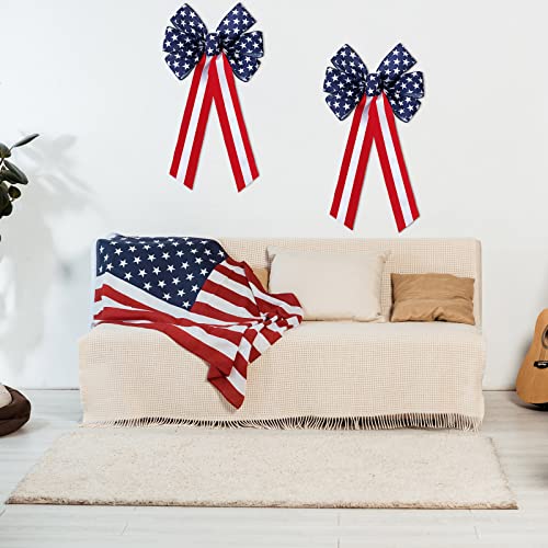 Yunlly 4 Pcs Large Patriotic Star Bows 4Th Of July Decor Bow Blue White And Red Stripes And Stars Bows For Independence Day 4Th Of July Indoor Outdoor Patriotic Decorations #TOP4