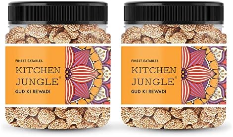 Kitchen Jungle Gur Ki Rewadi or Rewri | Sweet Revari Made of Sesame & Jaggery | Gud Rewari | Crishpy & Crunchy Revri (300gm Jar) (pack of 2)
