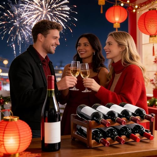 Almacenamiento De Vino De Madera De 2 Niveles Y 8 Botellas, Exhibición Elegante, 43x23,5x15cm, Botellero Apilable, Almacenamiento Elegante De Botellas, Organización Práctica, Para Hombres Y Mujeres, E - imagen 8