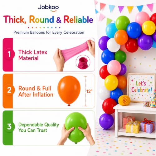 Image of Jobkoo Assorted Colors Rainbow Balloons 12 Inch Colorful Multicolor Balloon