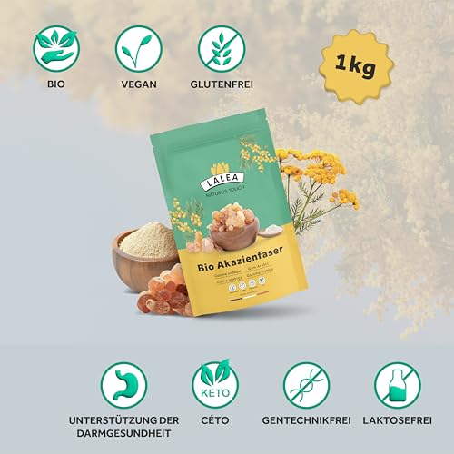 Akazienfaser Pulver Bio - 1Kg - 90% Ballaststoffe, ballaststoffe pulver aus akazienfasern Bio, Vegan & Keto, Glutenfrei, gummi arabicum pulver, fiber supplement