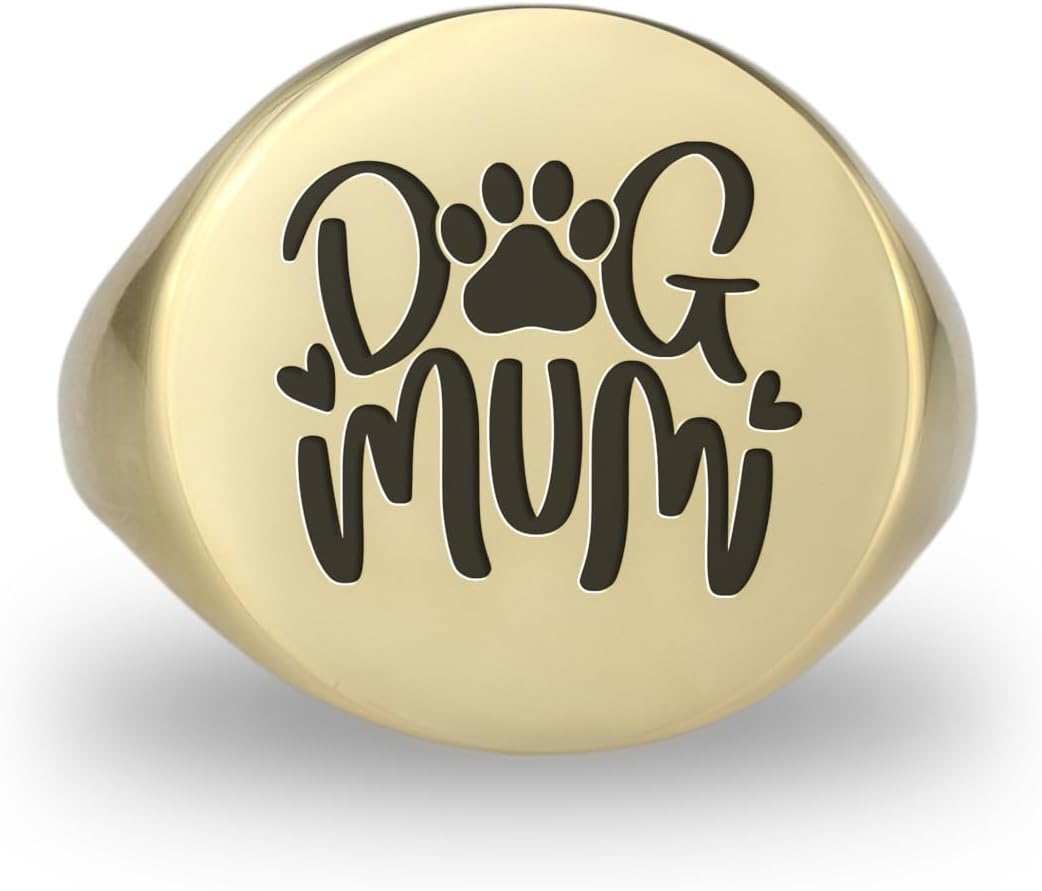 Dog Mom Engraved Gold Ring - 14k Signet Ring for Dog Owners - Bold Statement Gift