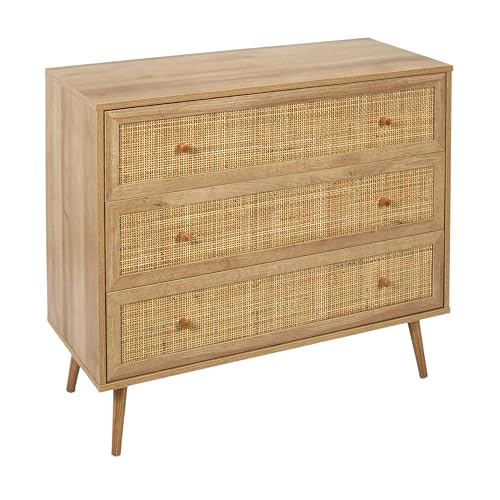 HOME DECO FACTORY - Commode Moderne 3 Tiroirs Élégante et Fonctionnelle pour Salon ou Chambre - Dimensions 79x90x39 cm - Couleur Bois Naturel - Idéale pour...