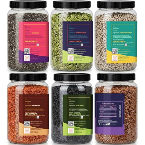 Image of LILA DRY FRUITS Super Seeds Combo Pack Chia Pumpkin Sunflower Flax Basil Halim Seed 100 g x 6 for Daily Nutrition and Healthy Snacking Perfect for Gifting