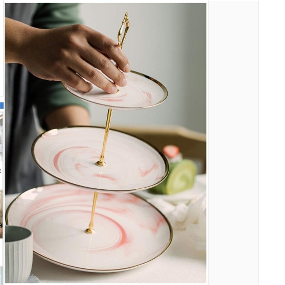 Soporte de cerámica para Tartas de 3 Niveles, con diseño de piñón, Ideal para cenas, Bodas, Pasteles, postres de Frutas (Rosa, Talla única)