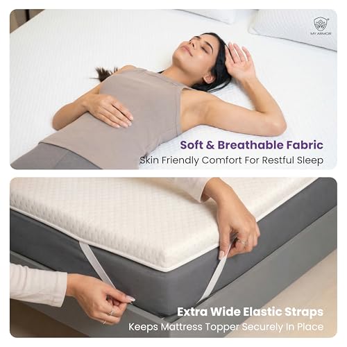 Image of MY ARMOR 2 Inch Memory Foam Mattress Topper, Soft Mattress Padding for Bed with Zipper Cover, White, Single Size, 72 inchx36 inch (6 ft x 3 ft)