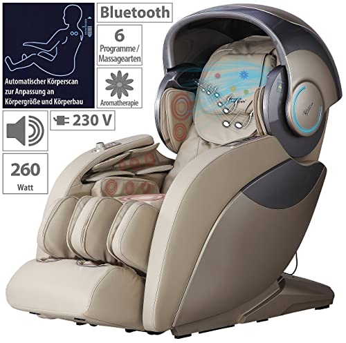 newgen medicals Luxus-Ganzkörper-Massagesessel mit Space-Cover, Bluetooth, App, beige – Bild 4
