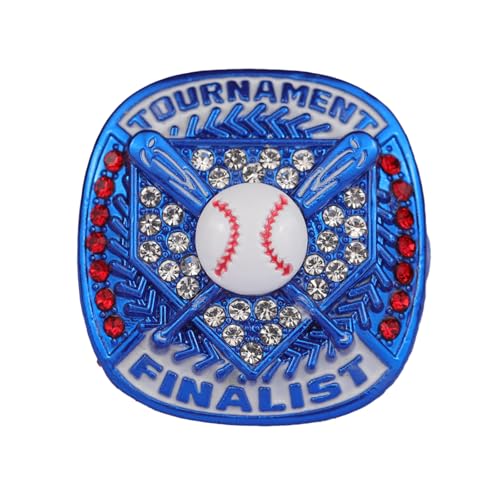 TOPSPORTSJEWELRY 12 pcs Pack Baseball Tournament Blue Championship Ring Trophy on Side Size 9 (12, Finalist Ring)