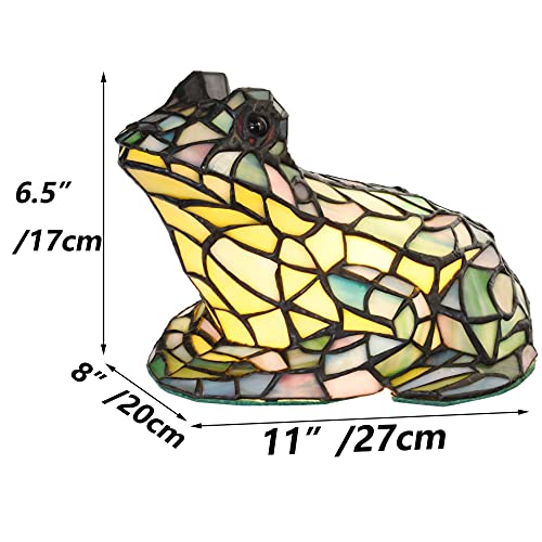 Bieye L10829 Frog Table Lamp Tiffany Style Stained Glass Accent Night Light For Home Décor Nursery Bedside (Multi-Colored) #TOP6