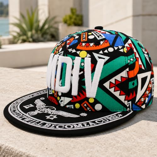 Image of VRITRAZ Comfortable Polyester 3D Printed Hip Hop Cap for Men & Women | Adjustable Snapback Closure Flat Brim Baseball Hat | Lightweight Urban Streetwear Headwear for Dance, Skateboarding, Gym, Sports