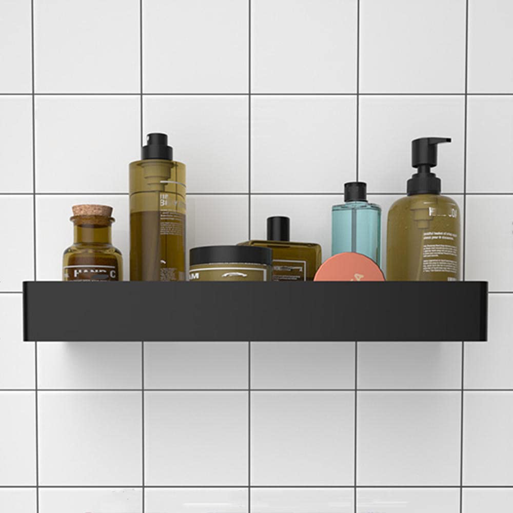 YQIRONRI Shower Caddy Wall Mounted Shelf No Drilling Rack Black Adhesive Space Aluminum for Kitchen Bathroom-1 Floor B60cm