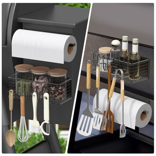 Image of 2 Set Magnetic Storage Bins with Paper Towel Holder for Traeger Grills, Suit for Traeger Ironwood 885, Pro Series 34, Pro Series 22, Pro D2 575, Pro 780, Ironwood 650, Pit boss