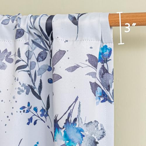 Image of MYSKY HOME Floral Kitchen Tier Cafe Curtains 24 Inch Length 2 Panels Privacy Small Window Treatments Rod Pocket for Bathroom Basement, Blue, 30 inch Wide Each Panel
