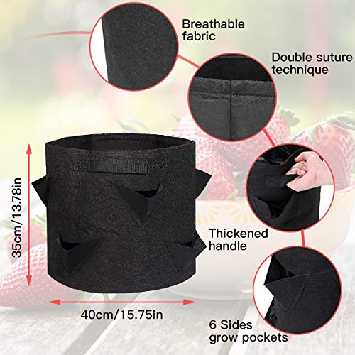 Swygen Strawberry Grow Bags, 2-Pack 10 Gallon Strawberry Plant Bag With 6 Side Planting Pockets, Breathable Non-Woven Fabric Plant Container With Handles For Balcony Courtyard Gardening #TOP1