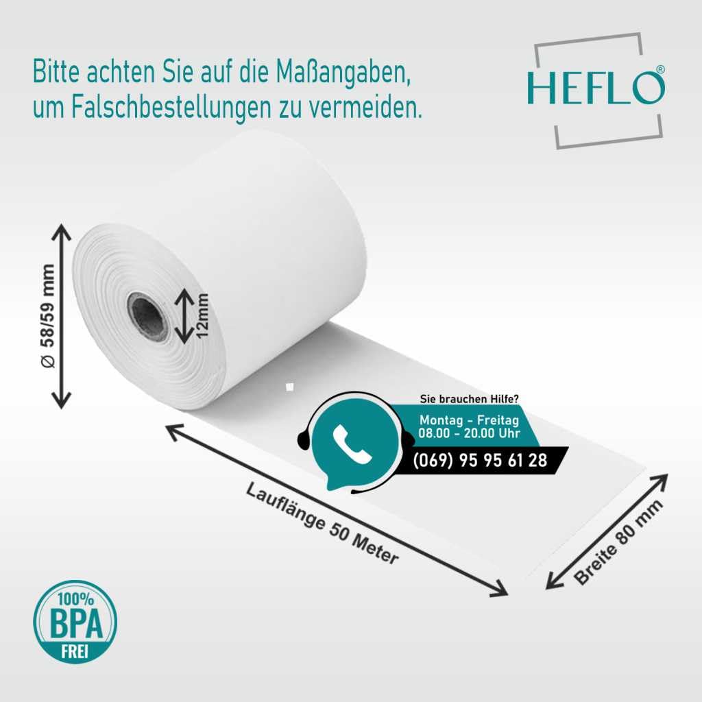 50 x Thermorollen 80mm x 50m, Ø 59mm, 48g, 50m lang, Thermopapier BPA frei, mit Endmarkierung, z. B. für Quorion QTouch 10T, QTouch 8, Epson TM-T88, Star TSP Series, u.v.m.