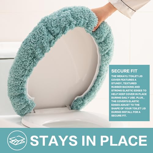 Image of Microfiber Toilet Lid Cover, 17.5 inchx15 inch Fits Round Oblong and Elongated | Toilet Seat Covers for Bathroom, Machine Washable, Decorative Fuzzy fur Look Round Toilet Seat Cover Extra Soft Absorbent