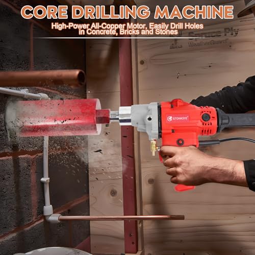 Diamond Core Drilling Machine, Handheld Dry and Wet Core Drill Rig, 1-1/4"Threaded Shaft, Equipped with Wet Drill Bits 1.25", 2.5", 3.25",4"and Water Pump Set, for Concrete Bricks and Stones