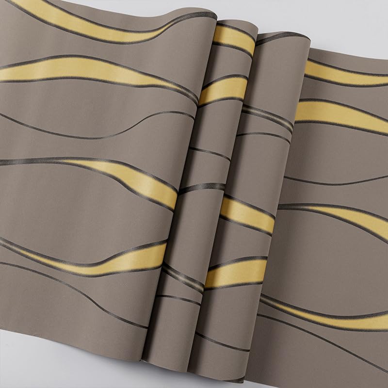 Cathpetic 3D Wave Stripes Glitter Wallpaper Brown 9.5×0.53m,Embossed Roll for Living Room Bedroom Kitchen Front Room,Non Woven Fabric Wallpaper Luxury Modern Abstract