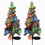 Solar Christmas Tree Outdoor Christmas Decorations,2 Pack 40 Led Light 2 Modes Outdoor Waterproof,Solar Powered XmasTree for Garden Yard Pathway Lawn Decoration
