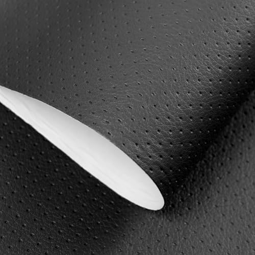 JuCheng 17x79inch Perforated Leather,Breathable Perforated Self-Adhesive Leather Repair Patch for Furniture, Couches, Car Seats, Office Chairs Faux Leather & Vinyl Repair Kit (Black)