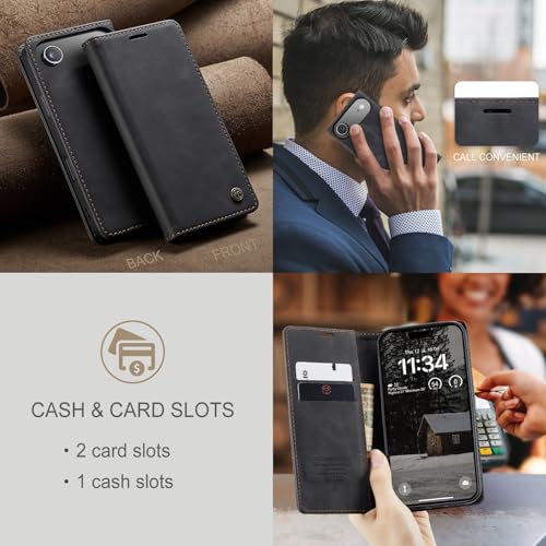 Cracedily for iPhone 17 Air Case, Flip Wallet Leather Case with Card Holder Magnetic Closure Shockproof Kickstand Protective Phone Cases Cover for iPhone 17 Air, Black - image 6