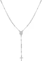 Terço Feminino de Pescoço 50 cm Aço inoxidável 316l Cores Dourado Prata Medalha de São Bento Hipoalérgico Não Escurece Antialérgico
