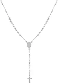 Terço Feminino de Pescoço 50 cm Aço inoxidável 316l Cores Dourado Prata Medalha de São Bento Hipoalérgico Não Escurece Antialérgico