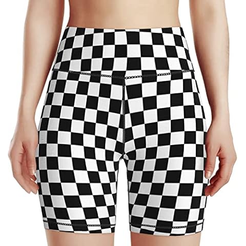Yaateeh Checkerboard Chess Board Women's High Waist Bike Shorts for Workout Sports Athletic Running Hiking Biker Yoga Gym Xx-Large Black Cover