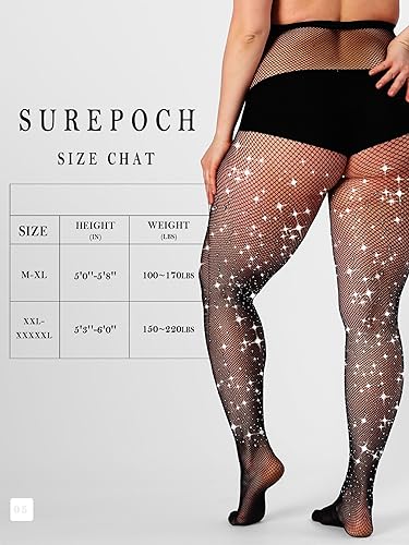Image of SUREPOCH Powerhouse Sturdy Radiant Rhinestone Fishnet Stockings, Plus Size Tights Club Outfits for Women