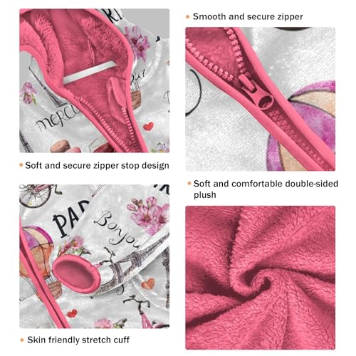 OTVEE Paris Eiffel Tower Bike Flowers Kids Hoodie Jacket Fall Spring Full Zip Warm Outwear Coat3