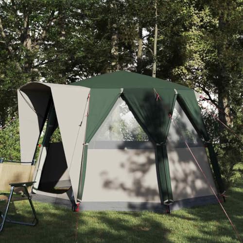 Tente cabine 3 personnes imperméable en polyester vert et blanc avec port électrique