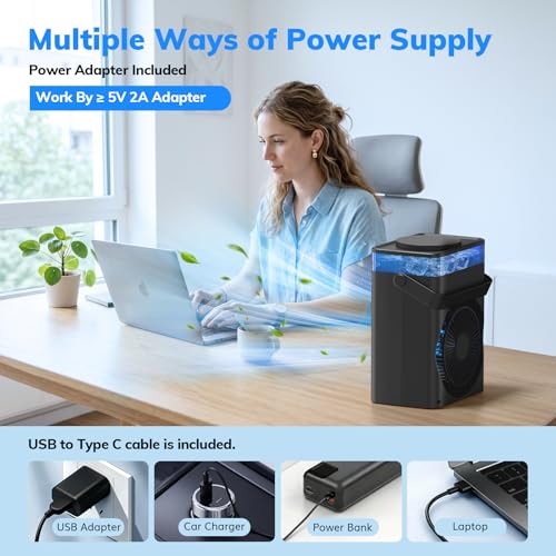 Portable Air Conditioner, Mini Air Conditioner Portable Cooling Fan with Remote Control, 3 Wind Speed & 3 Mist Level & 2-8H Timer & 7 LED Light Evaporative Air Cooler for Home Offi image 2